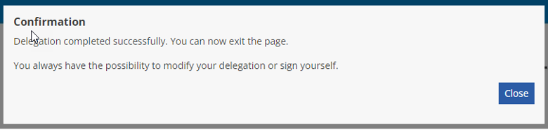 Delegation of signature - confirmation