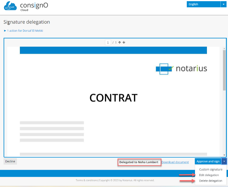 Delegation of signature - contrat